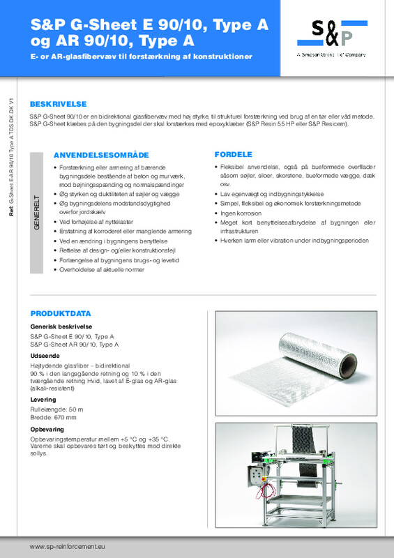 Teknisk datablad (TDS) S&P G-Sheet E/AR 90/10 Type A glasfibervæv